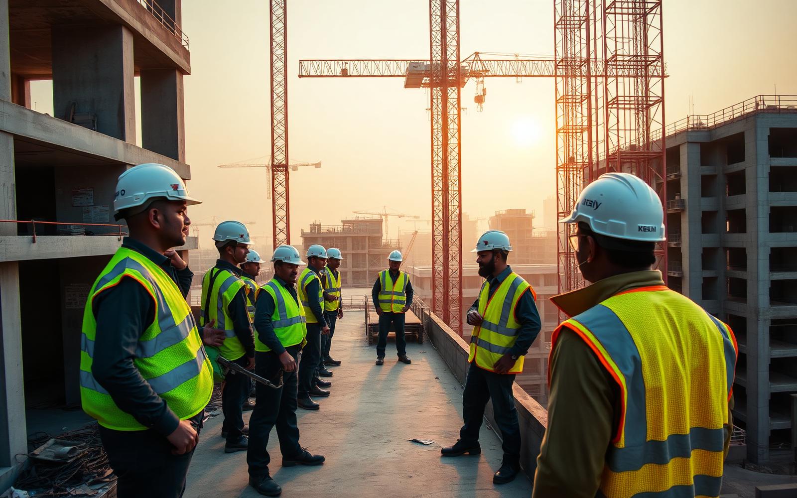 Site workers at golden hour on a Trusted Walls development